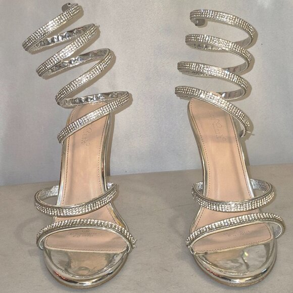 Lov Mark Spiral leg wrap 4" heels, silver and rhinestone in size 6.5 - Picture 3 of 16